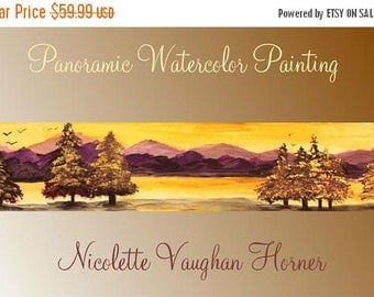 SALE Original Panoramic watercolor painting on High quality 300lb French Rag paper by Nicolette Vaughan Horner
