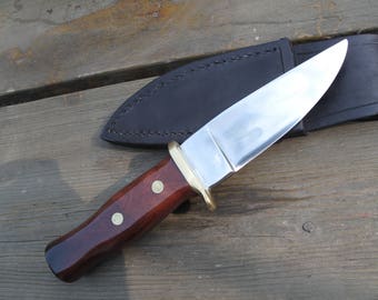 American Made Tactical, Hunting Knife, Premium D2 Tool Steel Blade, Zircote Wood Handle With Leather Sheath