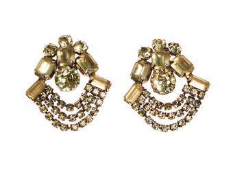 Lemon Citrine Yellow Rhinestone Statement Earrings