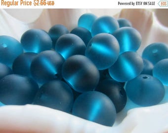 ON SALE Sea Glass Rondelle Bead Peacock Blue 14mm x 10mm QTY 10