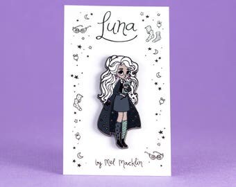 Luna Lovegood Hard Enamel Lapel Pin // Charcoal Navy Colourway // Wearable Art, Jewelery, Harry Potter, Witch, Fairytale, Stars, Girl