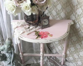 Shabby Pink Table, Demilune Table, Console Table, End stand, Accent Table, Entryway, cottage chic nursery