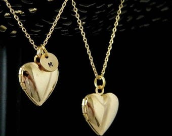 SALE Gold Initial Heart Locket Necklace
