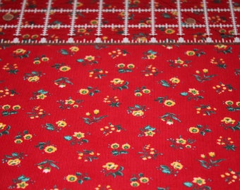 Corduroy / Red Corduroy with Flowers / Vintage Corduroy / New on The Bolt