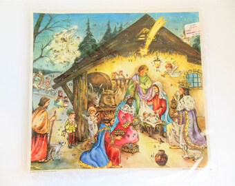 Christmas Advent Calendar Nativity Scene Made in West Germany Korsch Verlag Gilching vor Munchen Glitter Children Angels and Animals