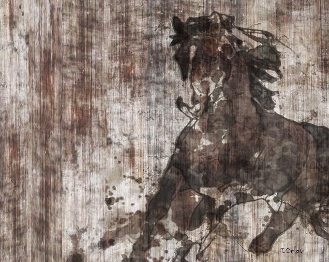 Running Horse. Extra Large Horse, Unique Horse Wall Decor, Brown Rustic Horse, Large Contemporary Canvas Art Print up to 72" by Irena Orlov