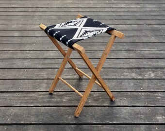 Vintage Camp Stool - Wool Seat - Arrow Native Geometric Tribal