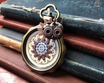 Steampunk Jewelry, Steampunk Brooch, Owl Jewelry, Watch Jewelry, Watch Brooch, Unisex Steampunk, Gear Pin, Steampunk Watch, Mens Steampunk