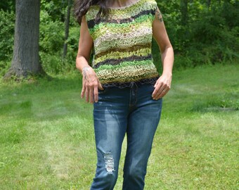 Camouflage Beaded Lace Crochet Top
