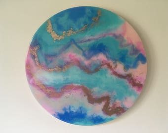 COMMISSION a MARBLED RESIN Painting Round Canvas Acrylic