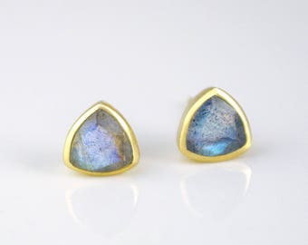 Triangle Labradorite Stud Earrings, Tiny Stud Earrings Everyday Labradorite Earrings Blue Labradorite Jewelry Small birthstone stud earrings