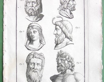 ROMAN GODS Deities Jupiter Juno (daughter of Saturn) Ocean Neptune - 1804 Antique Copperplate Engraving Print