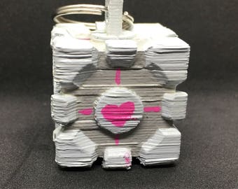 Companion cube 3d printed keychain