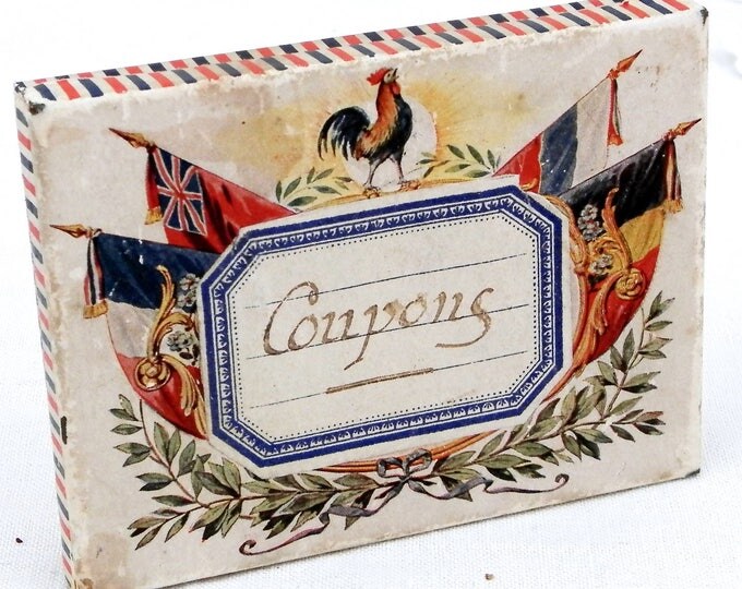 Antique French and Dutch, Tricolor Flags with Belgian and British Flag and French Roaster Paper Covered Metal Tin with Label, Collectable Antique French and Dutch, Tricolor Flags with Belgian and British Flag and French Roaster Paper Covered Metal Tin with Label, Collectable