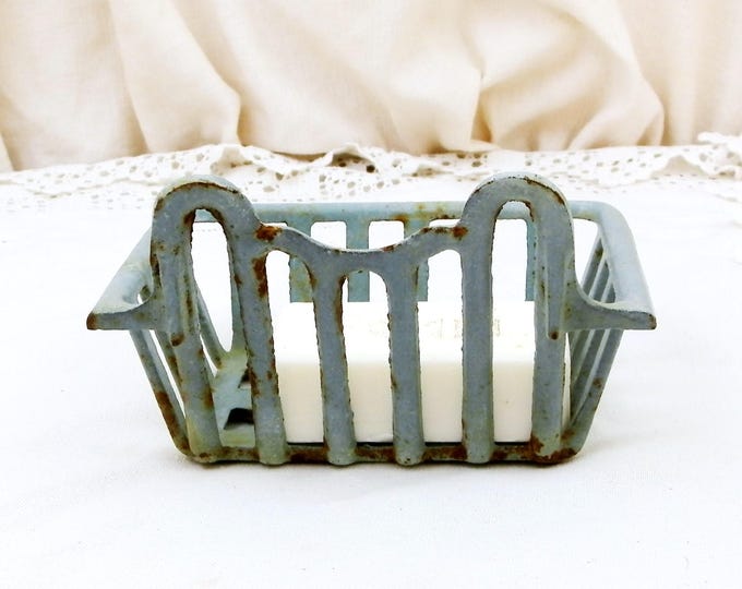 Large Antique Cast Iron Enameled Sky Blue Wall Hanging Soap Holder, French Blue Chippy Enamel Mural Soap Bar Dish, Enamelware Retro Bathroom Large Antique Cast Iron Enameled Sky Blue Wall Hanging Soap Holder, French Blue Chippy Enamel Mural Soap Bar Dish, Enamelware Retro Bathroom