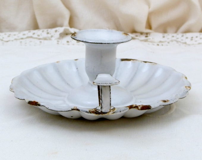 Antique French White Chippy Enamel Round Candle Holder / Candle Stick, Rustic Victorian Enamelware from France, Farmhouse Decor, Shabby Chic Antique French White Chippy Enamel Round Candle Holder / Candle Stick, Rustic Victorian Enamelware from France, Farmhouse Decor, Shabby Chic