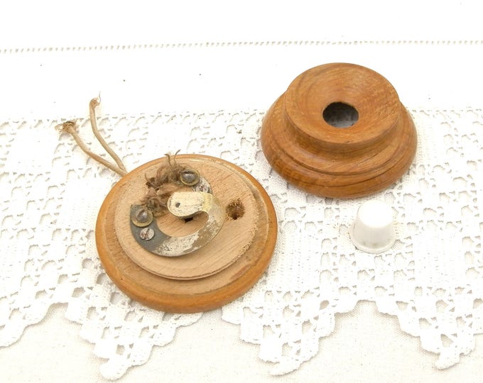Antique French Turned Wooden Doorbell with Ceramic Switch, Wood Door Bell, Front Door Intercom Switch, Vintage Electricity Components