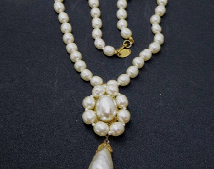 Miriam Haskell Pearl Necklace, Vintage Baroque Pearl Choker, Wedding Bride, Designer Signed Jewelry