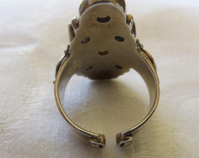 Sajen Moonstone Ring, Amber Moonstones, Sterling Silver Statement Ring, Size 9