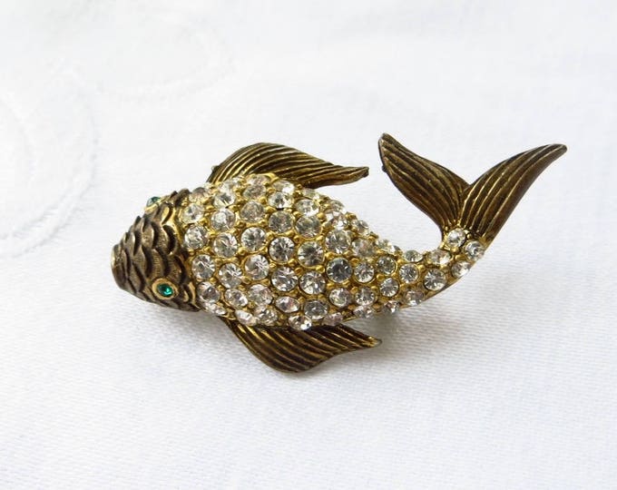 Rhinestone Fish Brooch, Designer Signed Capri, Vintage Fish Pin
