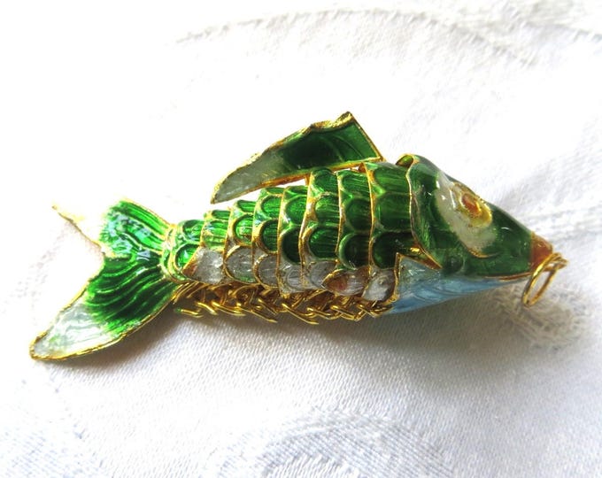 Japanese Koi Fish Pendant, Reticulated Enamel Fish, Vintage Asian Export Jewelry