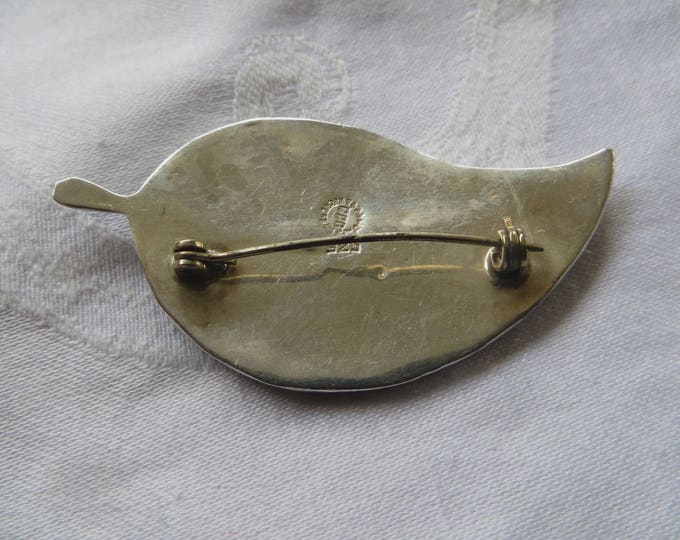 Vintage Abalone Leaf Brooch Taxco Mexico Sterling Silver Abalone Shell Inlay Sterling Leaf Pin