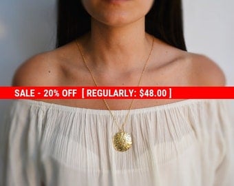 SALE 20% OFF Gold necklace, long necklace, long necklace with an ethnic style pendant disc, everyday necklace- 10023