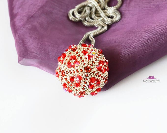 beaded ball necklace, swarovski pendant, crystal necklace, swarovski necklace, statement necklace, large ball beads, seed bead necklace