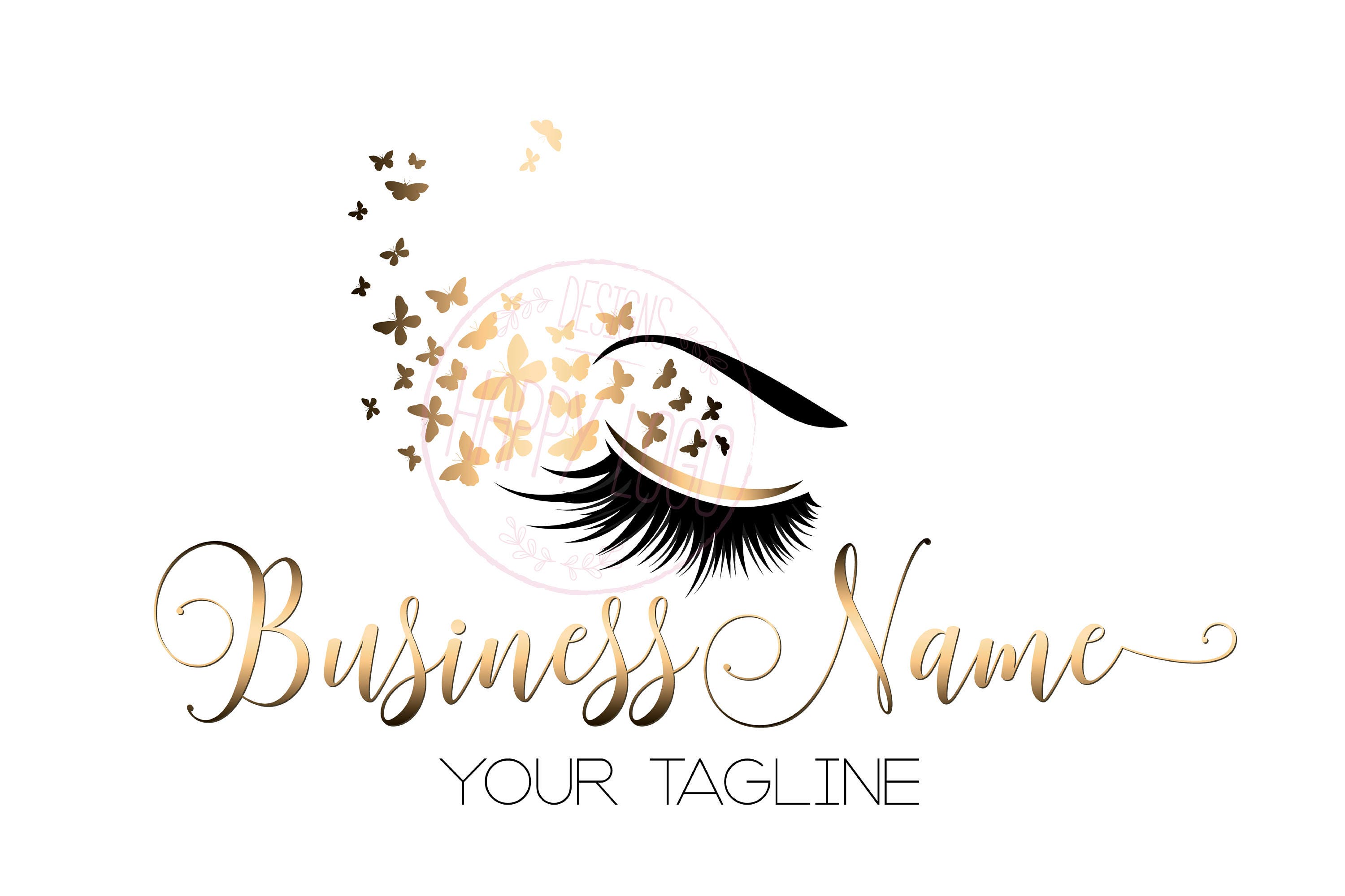 DIGITAL Custom logo design lash butterfly logo eye gold