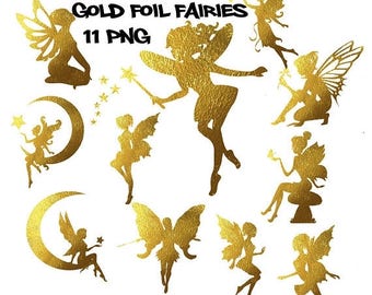 Fairy clipart, gold foil fairies clipart, gold foil fairytale clipart, commercial use, magic wand, scrapbooking clipart, fairy tale clip art