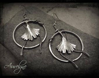 Earrings stainless Monshō Ginkgo leaves of ginkgo biloba fairy elfic inspiration asiatique onirique