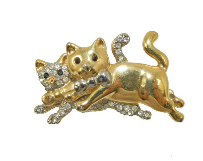 Vintage PAVE rhinestone Cat Brooch Pin, Kittens Jewelry Two Cats Playing, Vintage Jewelry Jewellery, Gift for Her Cat Lover Gift for Mom