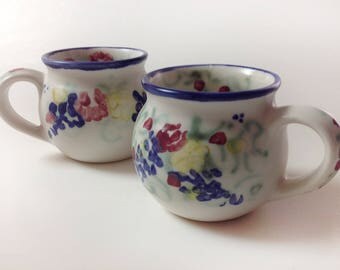 2 Vintage Clouds Folsom Pottery Mugs, Set Of 2, California Studio Pottery Hand Painted, Signed Flowered Mugs, English Garden, 1997