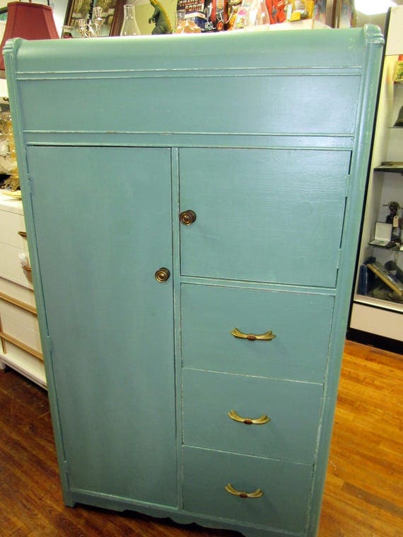 Art Deco Chifferobe Armoire Dresser restyled shabby chic seafoam green