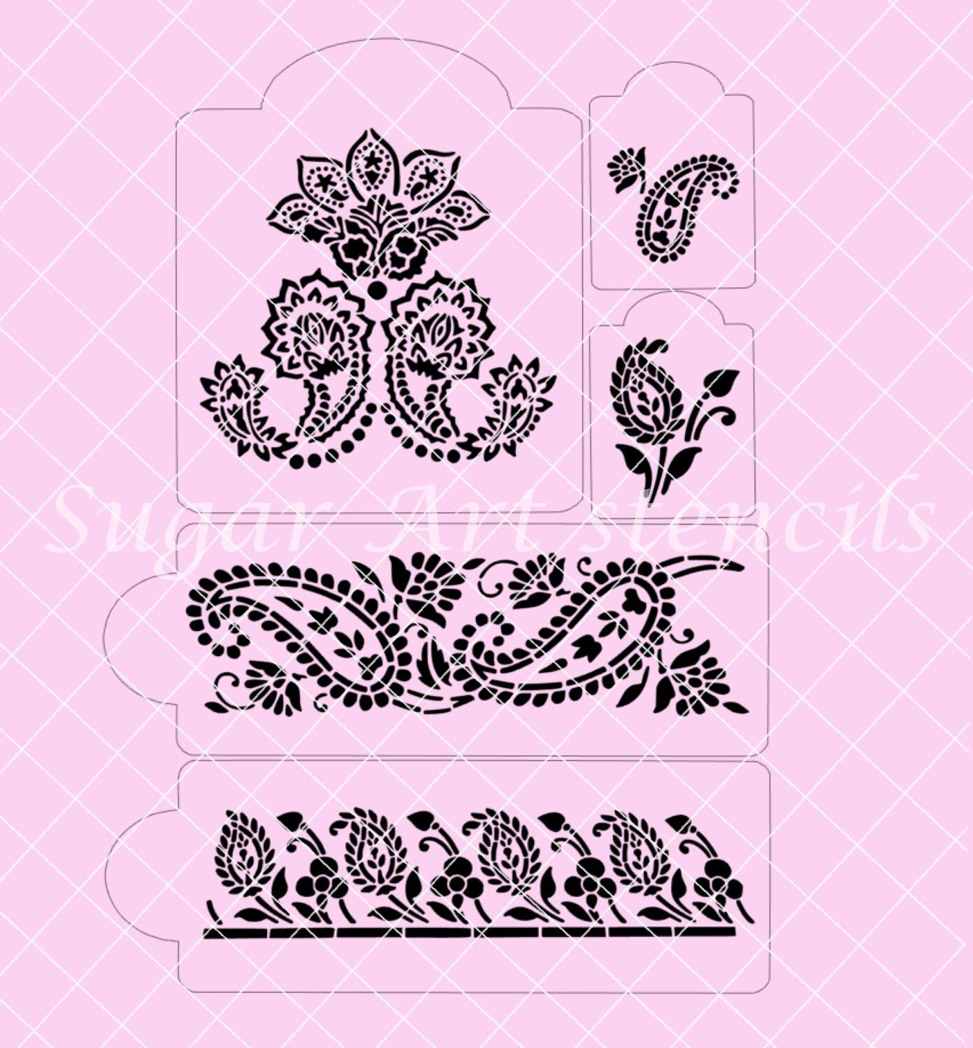 Henna Paisley Mehndi cake stencils set of 5 pices SL20283