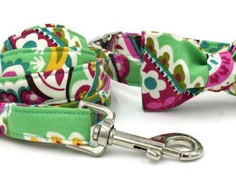 Paisley Cotton Dog Collar with Leash/Bow Option