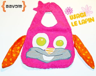 Bib bunny pink and orange terry fabrics and cotton practical closure