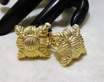 Vintage Givenchy Textured Quilted Gold Tone Earrings