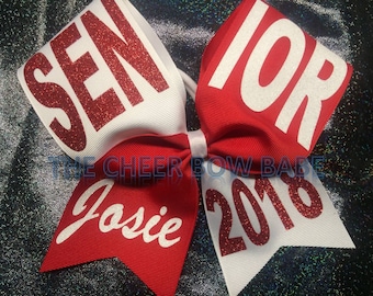 SENIOR ChEeR Bow, Glitter, Personalized, Tick Tock, bow w/ name, Team, School, Softball, Competitive Cheer, Cheerleader Gift, Bow with ponyo