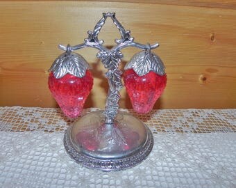 Red Strawberry Salt & Pepper Shakers with Tree Stand