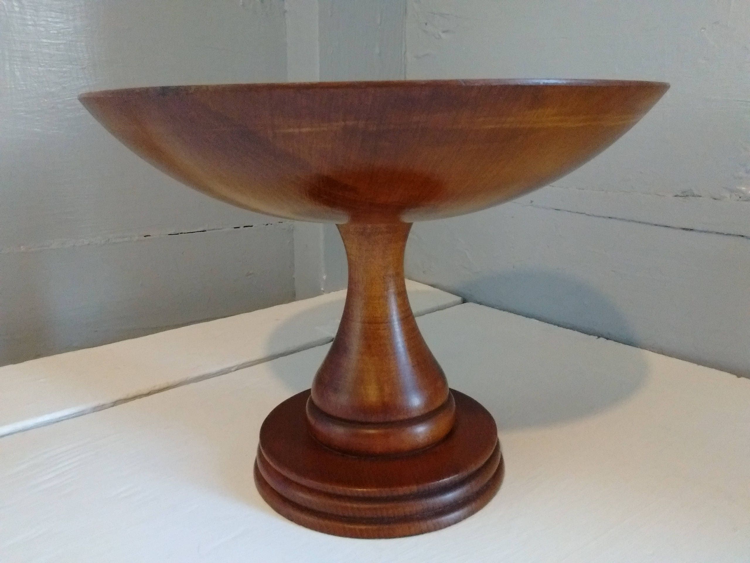 Vintage, Wood Pedestal Bowl, Display Bowl, Catch all, Wood Bowl ...