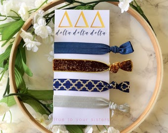 Delta Delta Delta Hair Ties- Tri Delta, big/little gift, bid day gift, sorority gear