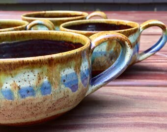 Ceramic Cappuccino Mugs - Pastel Ocean Love