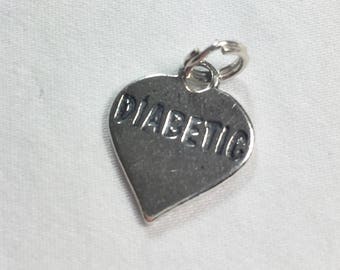 Sterling Silver Heart Charm Diabetic 17 mm x 13 mm New