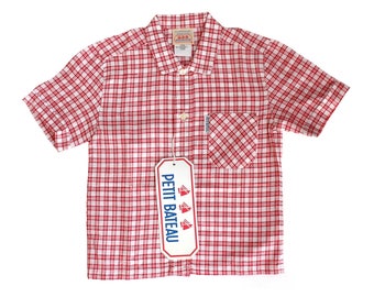 FRENCH vintage 70's / kids / shirt / shorts leeves / checkered / red and white / Petit Bateau / new old stock / size 18 months