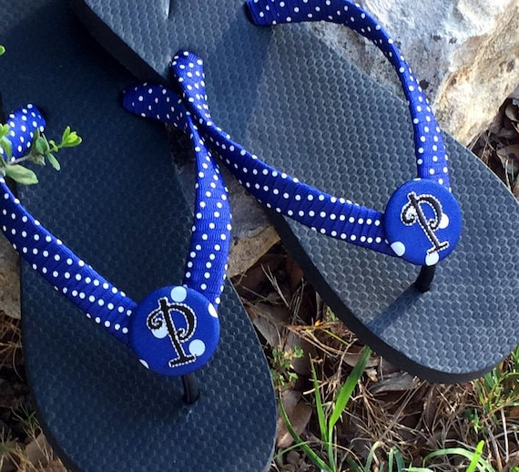 POLKA DOT RIBBON Button Flip Flops Wrapped Straps