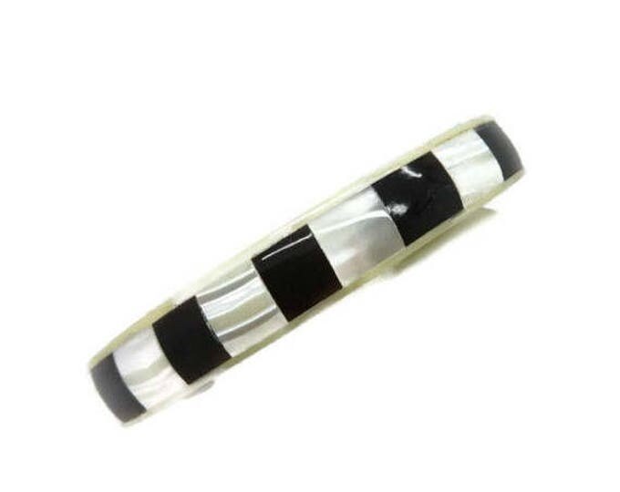Black and White MOP Inlay Bangle, Vintage 1970s Bracelet