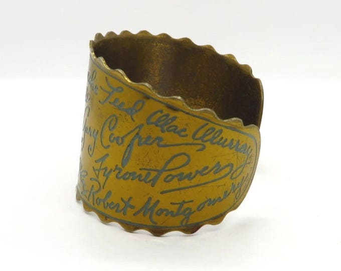 Vintage Autograph Bracelet, Gold Tone Movie Star Autographs Cuff, Movie Lovers Classic Movie Star Bracelet