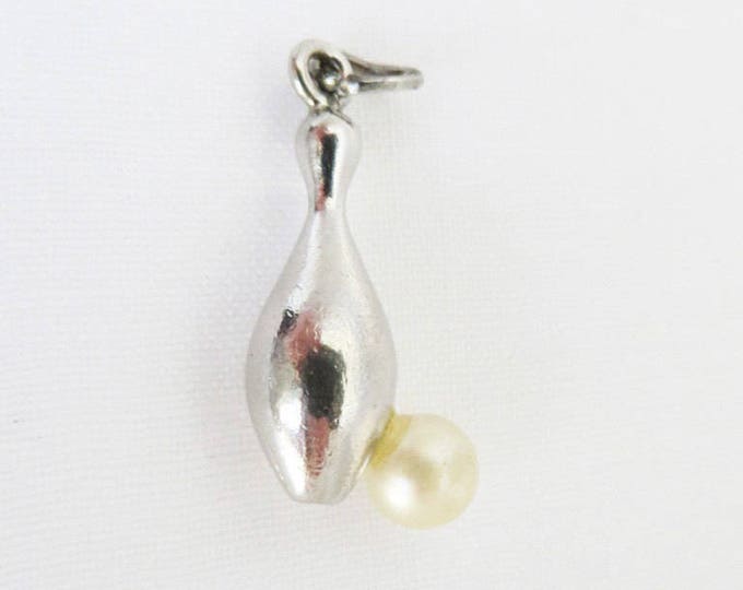 Sterling Silver Charm - Vintage Bowling Ball & Pin Charm, Faux Pearl, Gift for Her