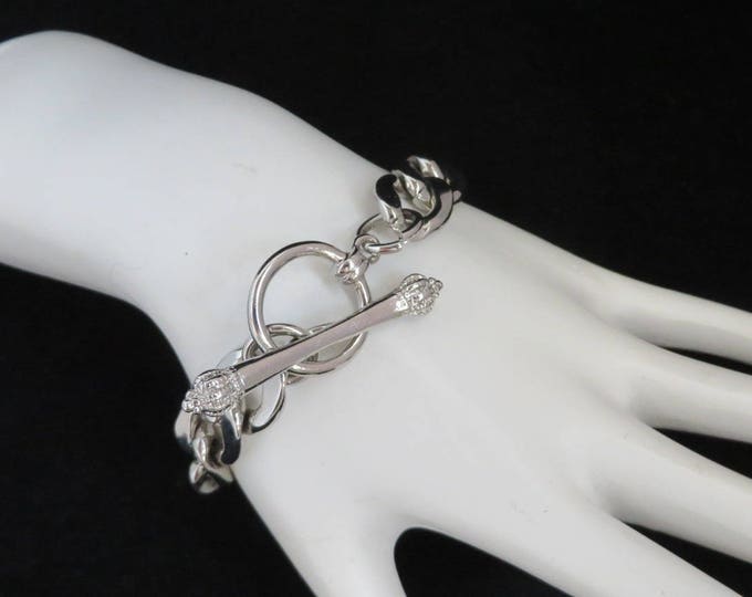 Chunky Chain Link Bracelet, Vintage Shiny Silver Tone Link Bracelet, Gift Idea